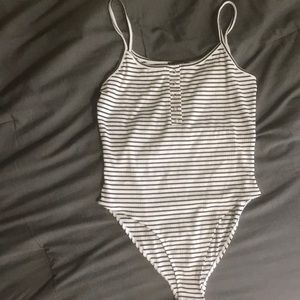 Black and white striped button up bodysuit tank